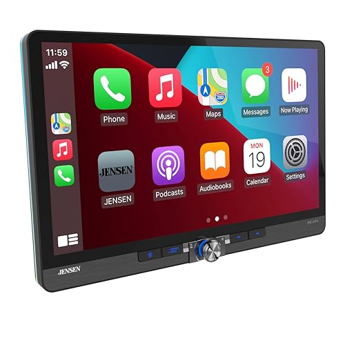 JENSEN J5CA14 14-inch Certified Apple CarPlay Android Auto Wired or Wireless | Maestro & Metra Axxess Ready | Single & Double DIN Car Stereo | SiriusXM Ready | Bluetooth | Front & Rear Camera Inputs