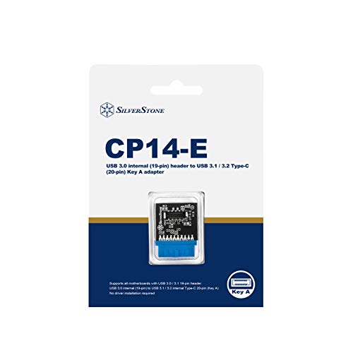 SilverStone Technology CP14-E USB 3.0 Internal 19 Pin Header to USB 3.1/3.2 Type-C (20 Pin) Key A Adapter Card for USB Type-C Port SST-CP14-E