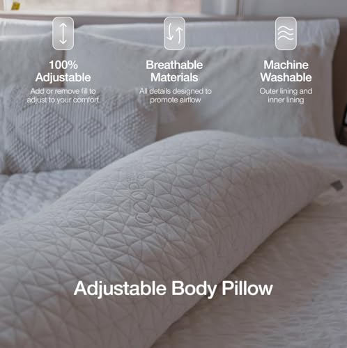Image of Coop Home Goods Original Adjustable Body Pillow (20x54) and Ultra-Tech Waterproof Pillow Protector Bundle for Pregnancy, Full Body Support for Side Sleepers with Memory Foam & Washable Cover