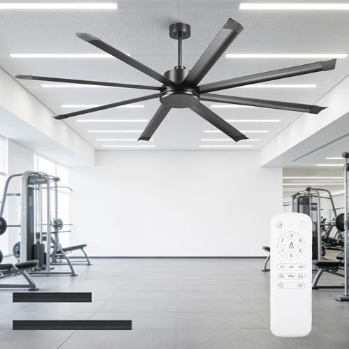 Parrot Uncle 84 Inch Large Ceiling Fan with Remote Black Industrial Ceiling Fan No Light for Indoor Garage Shop Patio 8 Aluminum Blades 6 Speed Quiet Reversible DC Motor