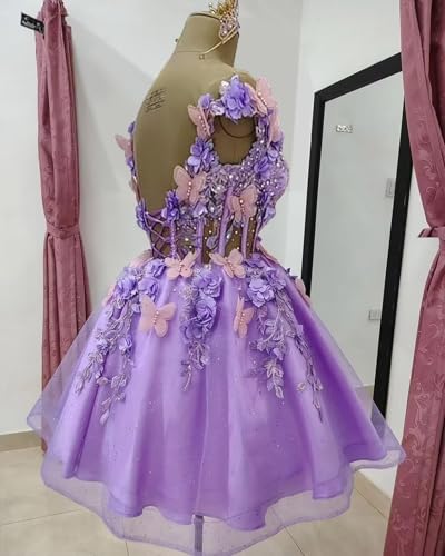 3D Butterfly Short Puffy Homecoming Dresses for Teens Off Shoulder DAMA Dresses for Quincenaera Cocktail Party3