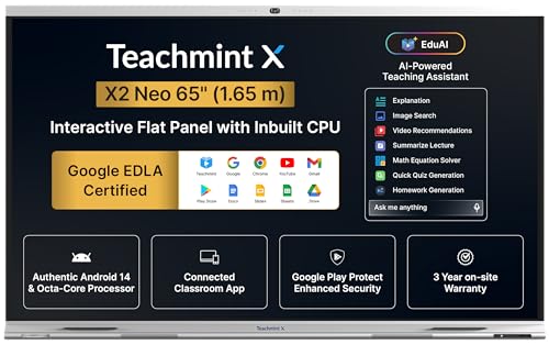 Image of Interactive Flat Panel with Inbuilt CPU for Teaching 65 Inch (1.65m) | Google EDLA | X2 65 Neo Interactive Whiteboard Android 14 | 8GB, 128 GB| Inbuilt Camera & mic | Digital Board for Classrooms