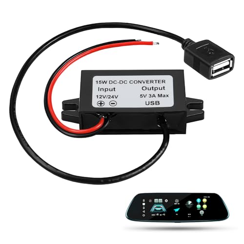 Lueden DC-DC Converter 12V/24V to USB 5V 3A Adapter DC-DC Step Down Adapter Buck Voltage Module Regulator Cable Wires Output Power Converter for Car Audio Monitor Radio LED Display Fan LCD TV