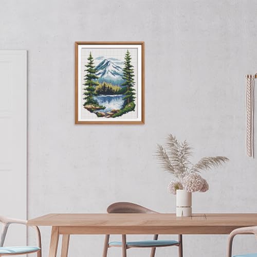 Image of FREEBLOSS 11CT Cross Stitch Kit Stamped Cross Stitch Craft Kit with Stitching Guide for Beginners Lake Landscape Embroidery Set Crossstitch Wall Hanging Set 15.7x19.7inch