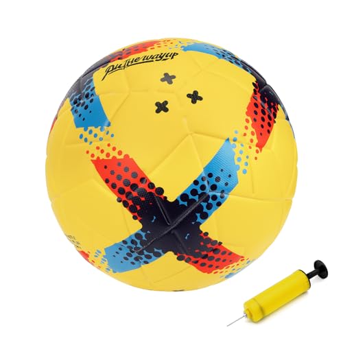 Linkidea Size 4 Thermally Bonded PU Leather Soccer Ball, Long Lasting Soccer Ball with Seamless Stitching, Training Soccer Ball for Turf, Grass Surfaces with Pump (Yellow)