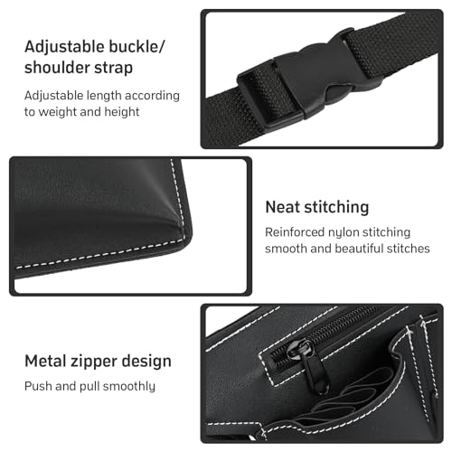 Nivofu Friseurtasche Leder - Barber Werkzeugtasche mit Gürtel, Schwarz, Verstellbar für Friseurscheren/Haarkämme