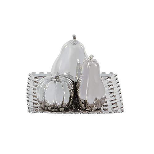 Deco 79 Ceramic Fruit Decorative Sculpture With Plate, Set Of 4 12"W, 1"H, Silver #TOP4