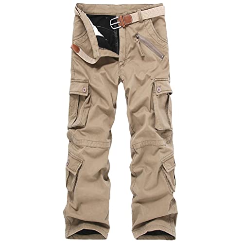 Men's Lightweight Multi Pocket Straight Cotton Casual Cargo Pants Classic Outdoor Pants with Zipper Pockets