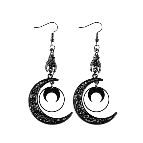 LKingel Punk Moon Earrings for Women Gothic Moon Hollowed Dangle Drop Earrings Halloween Witch Earring Vampire Crystal Earring Emo Accessories Halloween Jewelry Gifts for Women Black2