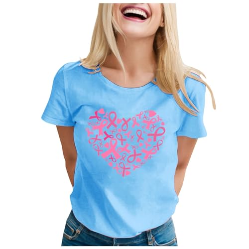 Top femme bleu clair M motif ruban Octobre Rose idée cadeau chic