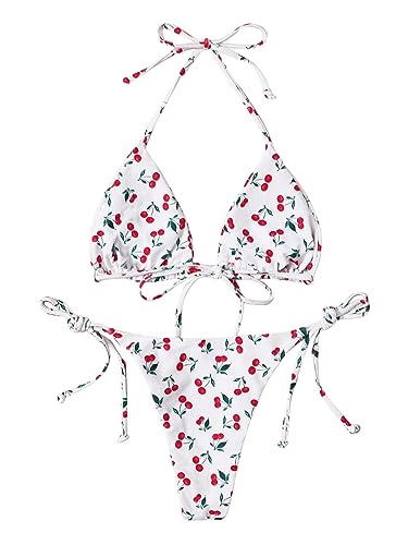 SOLY HUX Women's Bikini Sets Cherry Print Halter Triangle Tie Side Bathing Suits 2 Piece Swimsuit2