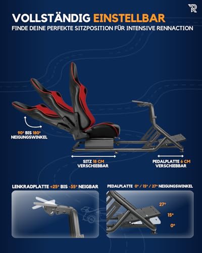 Ranqer Simulator Racing Seat – Verstellbarer Rennsitz aus PU-Leder für PC, Playstation & Xbox – Kompatibel mit Fanatec, Logitech, MOZA, Simagic & Thrustmaster – Ergonomischer Cockpit Stuhl