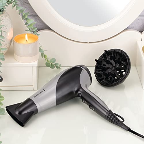 Image of Remington Ionic Dry Hair Dryer 2200Watt| Professional Hairdryer With Diffuser & Concentrator, 3 Heat & 2 Speed Settings, Cool Shot | Frizz-Free Ionic Conditioning, Fast Drying | Silver D3190S