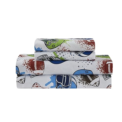 Image of Kids Bedding Set Bed in a Bag for Boys and Girls Toddlers Printed Sheet Set and Comforter, Full, Football