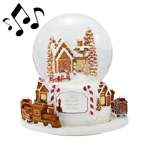 THINGS REMEMBERED Engraved Large Gingerbread Village and Moving Train Musical Snow Globe, Plays Toyland Music, Beautiful and Unique (Free Customization)