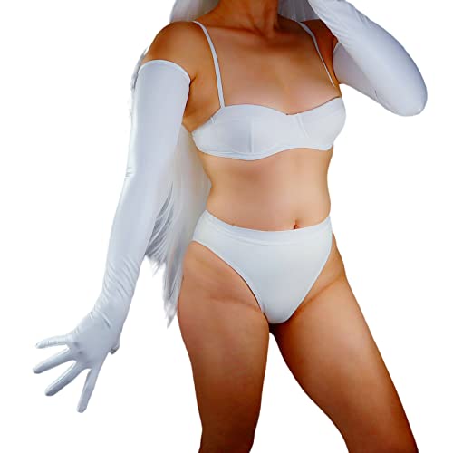 DooWay Women's 70cm Long Latex Gloves White Slim Fit Faux Leather Rubber Gloves for Cosplay Costume Halloween Party Evening Fashion Dressing