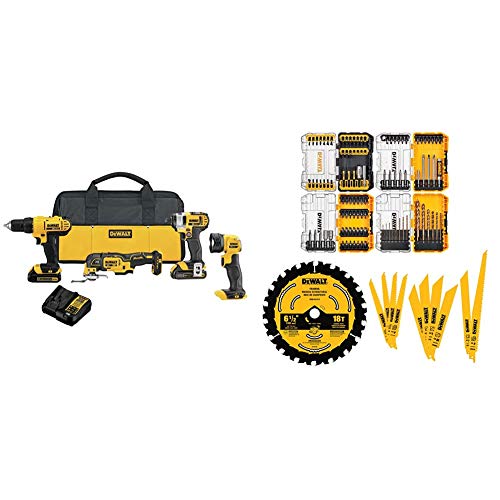 Image of DEWALT 20V MAX Cordless Drill Combo Kit, 4-Tool with 111PC MASTER SET (DCK444C2 & DWA123AMQ4)