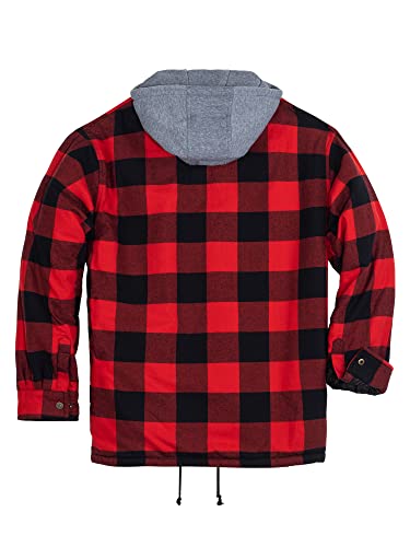 Image of COEVALS CLUB Men's Flannel Fleece Sherpa Quilted Lined Plaid Snap Work Shirt Jacket /Hooded