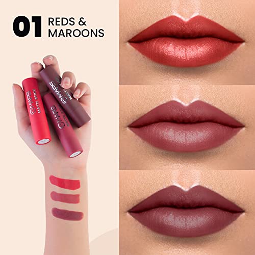 MARS Matte Box Set of 3 Lipsticks for Women | Long-Lasting | Smooth Finish | Moisturising | One Swipe Pigmentation | (3x3.2 gm) (01-Red & Maroon) - Image 2