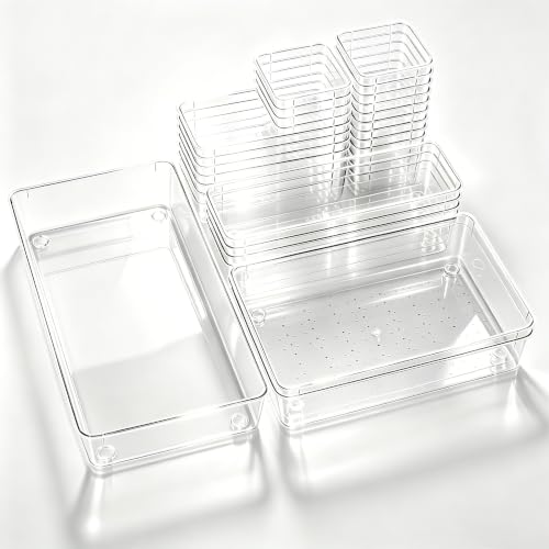 Image of Manalete 30 Pcs Clear Plastic Drawer Organizer, Makeup & Vanity Organizer