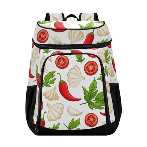 Garlic Chili Greens White Cooler Backpack Leakproof Insulated Lunch Cooler Bag 30 Cans Camping Backpacks for Camping Beach Hiking