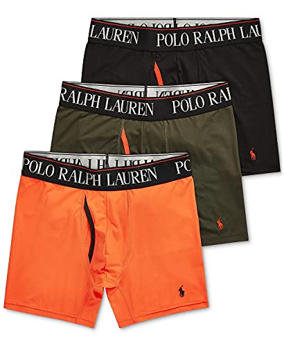 POLO RALPH LAUREN Men's 4D-Flex Cool Microfiber Boxer Briefs - 3 Pack, LBBBP3, Orange/Olive/Black, L