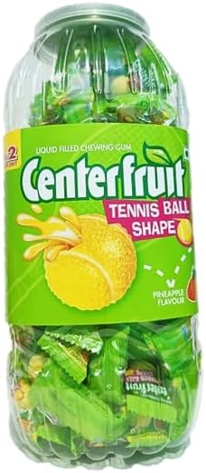 Center Fruit Tennis Ball Shape Pineapple Flavour Chewing Gum (4.2g x 110U) 462g jar Humarabazar