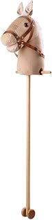 Bigjigs Toys Beige Cord Hobby Horse Ride On Toys - Ride On Horse with Wheels, Horse Gifts for Girls & Boys, Horse Toys, Wooden Hobby Horse