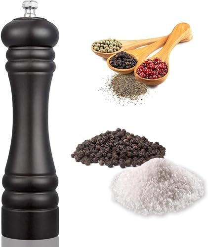 Image of Jamboree Pepper Grinder Classic Oak Wood Spicy Pepper Salt Corn Mill Grinder Wooden, Ceramic Traditional Pepper Mill (Black)