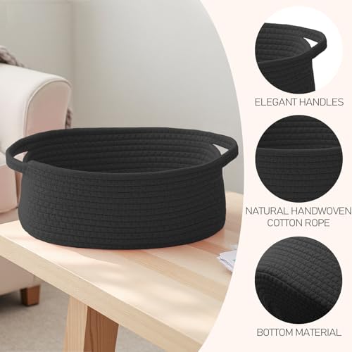 Image of JMvicyroam Small Woven Basket, Empty Gift Basket, Black /1 Pack | Small Gift Basket, Cotton Rope, 12 x 8 x 24 in, Handles, Includes Ribbon and Bag, Birthday Gift Basket