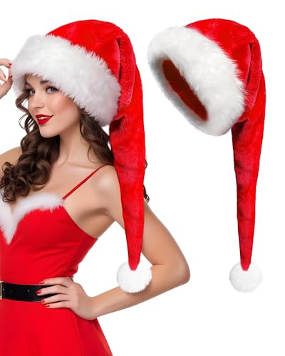 Domkier Red Long Santa Hats Christmas Hat for Adults Long Plush Hats Christmas Party Supplies