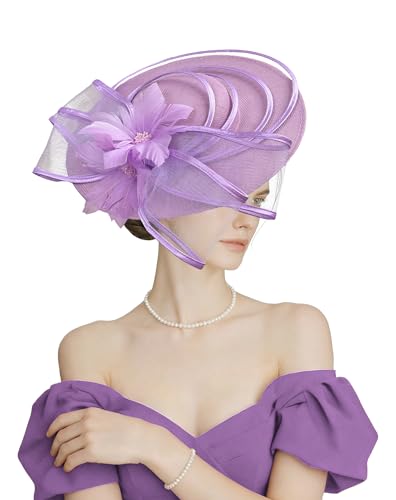 Kidukso Women Fascinators for Tea Party Hat 1920s Flower Headwear for Derby Hats Church Cocktail Wedding Lavender