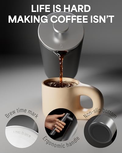 Veken-French-Press-Plunger-Coffee-Tea-Maker-34-Ounce-1-Liter-Double-Wall-Vacuum-Insulated-Stainless-Steel-Coffee-Press-with-4-Filter-Screens-for-Camping-Travel-Gifts-Dishwasher-Safe-Grey