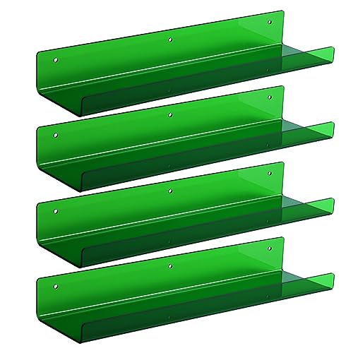 Image of upsimples 4 Pcs 15 inch Acrylic Shelves for Wall Decor and Display, Green | Cute Floating Shelf for Perfume, Skincare, Nail Polish, Wall Organizer for Bedroom, Living Room, Playroom, Room Decor