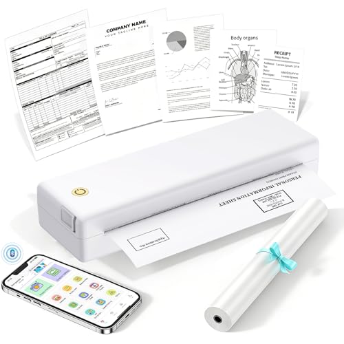 eSynic Impressora térmica portátil 203DPI para estudantes e escritório - Impressora de viagem Bluetooth sem fio - fácil de configurar - suporta carta/A4 papéis térmicos de vários tamanhos - uso de