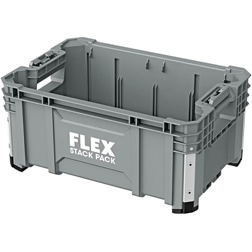 FLEX - Stack Pack Tool Storage System - Crate, Tool Box - Stackable - 533238 - Made of Impact Resistant Plastic with Aluminium Reinforced Corners, Metal Latch and More
