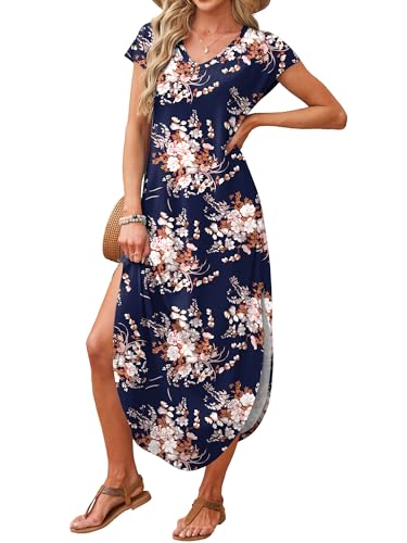 Image of RUMIA Summer Maxi Dresses for Women Cap Sleeve Long Sundress with Pockets