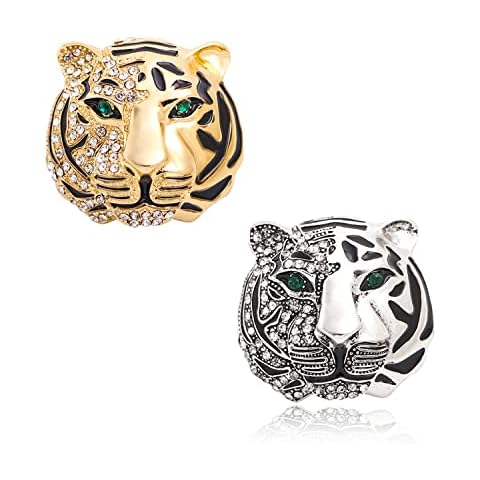 YeBon New Luxurious Beast Tiger Head King of The Forest Brooch Pin Rhinestone Crystal Animal Brooch Pin with Gift Box Cover