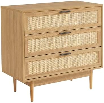 BAÏTA Amana Oak and Cannabis Effect Chest of Drawers 3 Drawers 80...