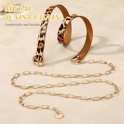 SANSTHS Waist Chain Belts for Dresses Jeans Pants, Women PU Leather Belts With Gold Chain2