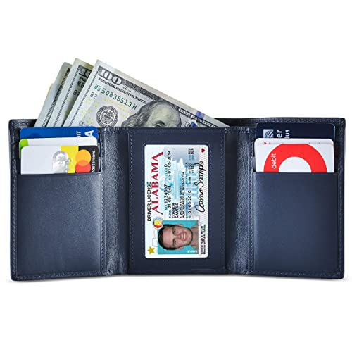 Image of BULL GUARD RFID Genuine Leather Trifold Wallets for Men ID Window, Secret Pocket, Peak Blue - Mountain Sky Blue, 4.25 x 3.25 x 3.25 inches, Rfid Wallet