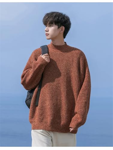 Men Retro Turtleneck Pullover Sweater Soft Warm Solid Loose Knit Sweaters3