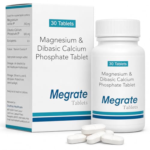 Docttray Megrate Magnesium & Calcium Mineral Supplement Tablets | Daily Bone, Muscle & Energy Support for Adult Men & Women | 30 Tablets Deal