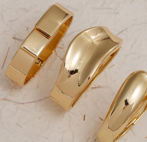 BOMAIL 6pcs Chunky Gold Bangle Bracelet for Women 14k Gold Plated Wide Hinged Cuff Open Bracelet Dainty Minimalist Bangle Jewelry 6