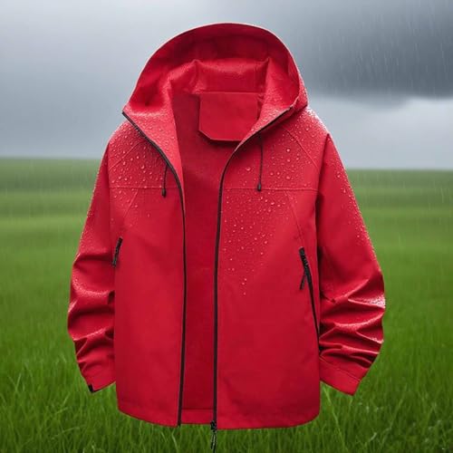 KOG Regenjacke für Damen Wasserdicht Funktionsjacke Elegant Laufjacke Jacken Solid Oberteile Teenager Mädchen Fahrradmantel Oversized Windjacke Winter Festival Jacke Frau Wintermantel Rot M