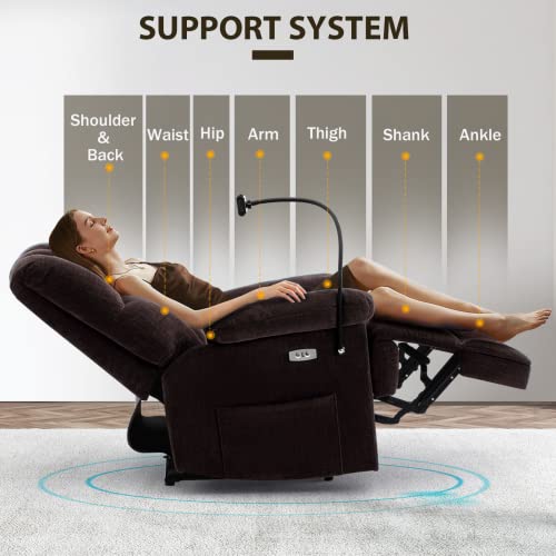 Flusgo Power Overstuffed Lazy Boy Recliner Chair With Phone Holder, Usb Port & Integrated Arms, Chenille Fabric Ergonomic Power Recliner Chair With High Resilience Sponge Side Pockets #TOP7