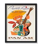 Poster Master Vintage Travel Poster - Retro Puerto Rico Print - Pan Am Airways Art - Ideal Gift for Musician, Travel Lover - Great Wall Decor for Home, Office, Living Room - 8x10 UNFRAMED Wall Art