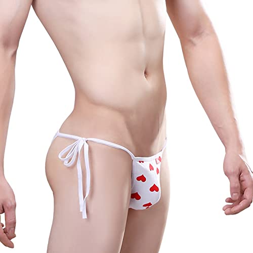 Men's Sexy Valentine's Day Underwear Love Heart Printed Underpants Low Waist Lingerie G-String Thong Bulge Pouch Panties Big Pouch Bulge Enhancing Thongs G-String White One Size #TOP5