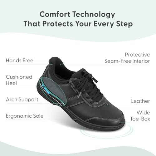 Orthofeet Men's Orthopedic Black Leather Pierre Hands-Free Casual Shoe3