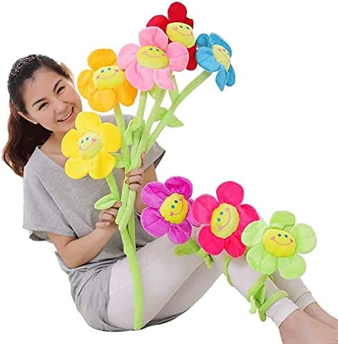 Miniatura 3 de Justkeji Flor artificial de peluche, ramo de girasol de felpa con tallos flexibles, flores rellenas para decoración del hogar para bodas, fiestas,